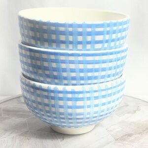 Ceramica Sant’Anna Italy Blue Gingham Hand Painted Bowls Set of 3